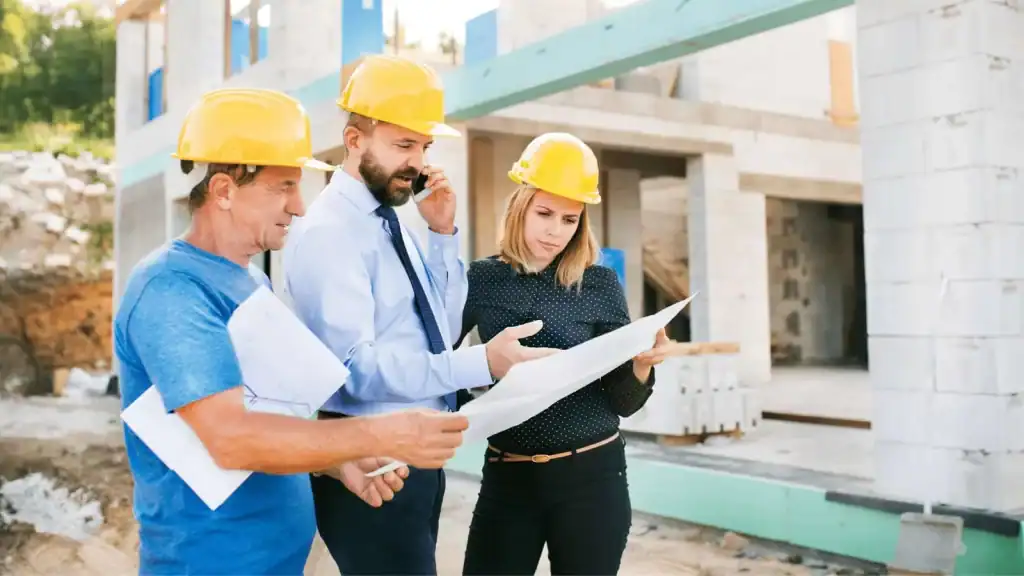 Equipo técnico revisando una obra de vivienda unifamiliar en Zaragoza