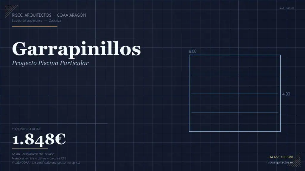 Piscina particular en Garrapinillos (Barrio rural Zaragoza) | Risco · 1848€ - arquitecto Zaragoza