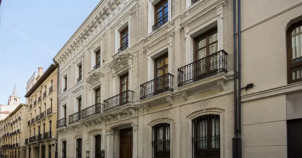 Edificio urbano rehabilitado integralmente con fachada renovada en Zaragoza