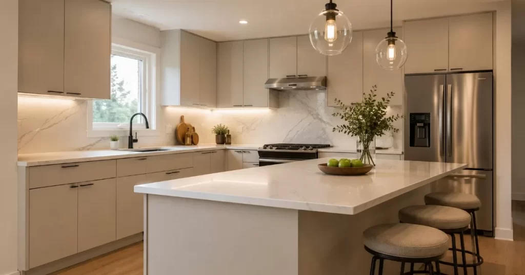 Cocina moderna reformada con frentes y puertas de armarios nuevos