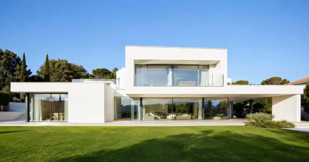 Vivienda moderna minimalista de lineas puras con grandes ventanales