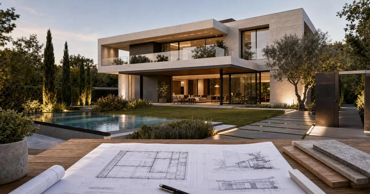 Chalet de lujo contemporaneo con piscina jardin premium y planos de proyecto residencial exclusivo