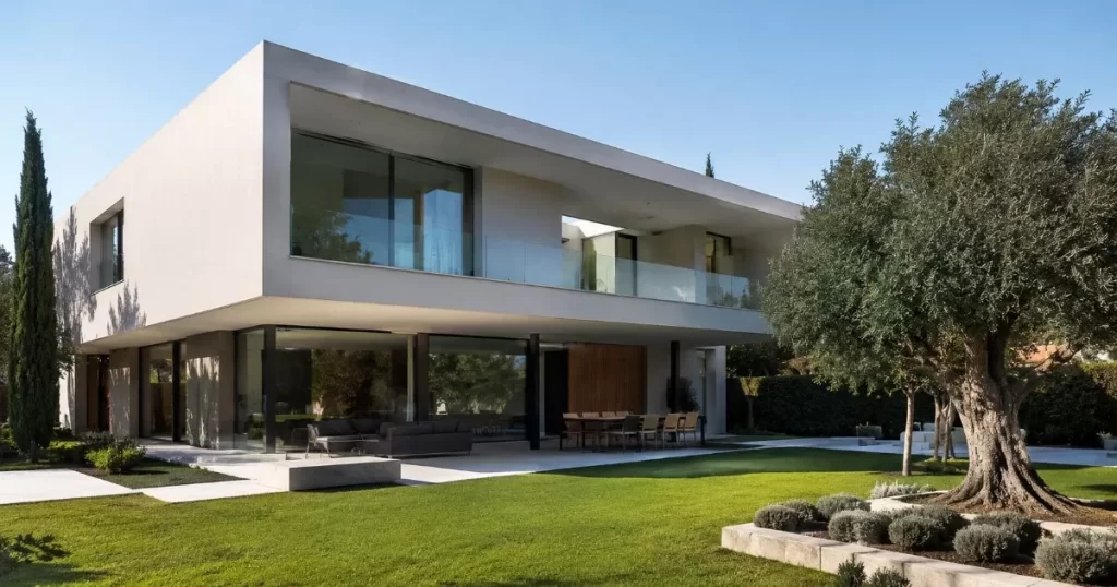 Vivienda unifamiliar moderna de diseno con grandes ventanales y jardin en Zaragoza
