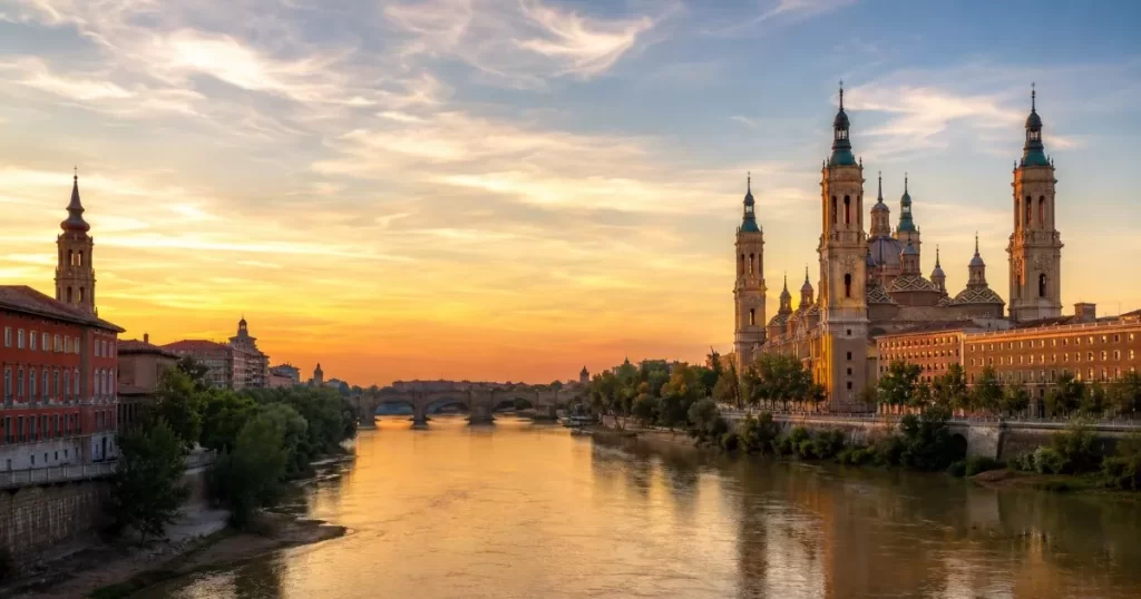 Vista de los edificios emblematicos de Zaragoza con la Basilica del Pilar