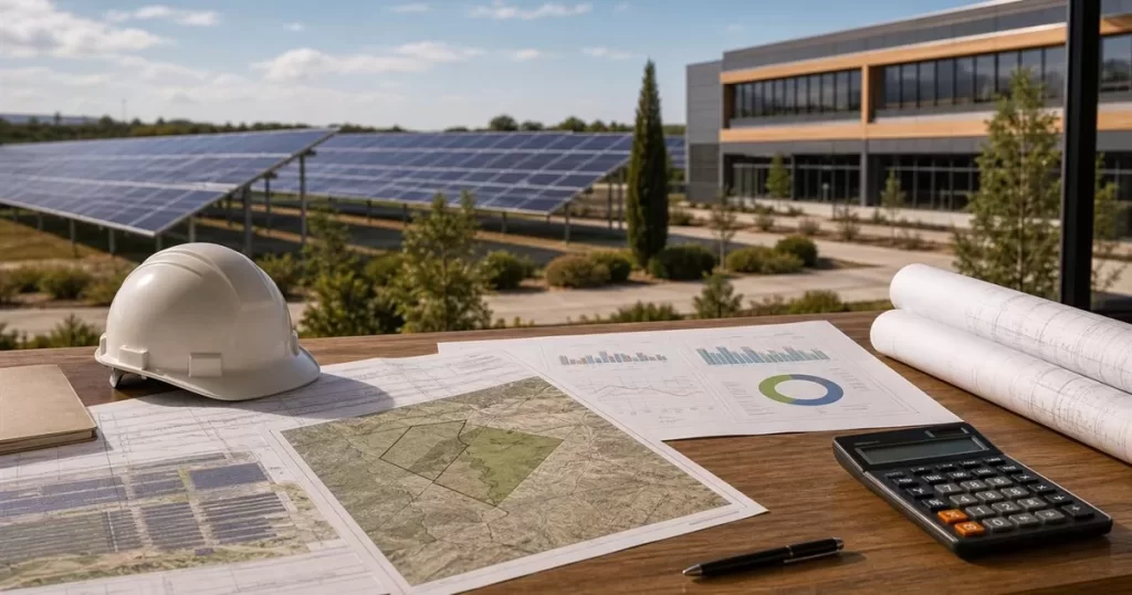 Planos de parque fotovoltaico mapa de terreno calculadora y empresa energetica sostenible