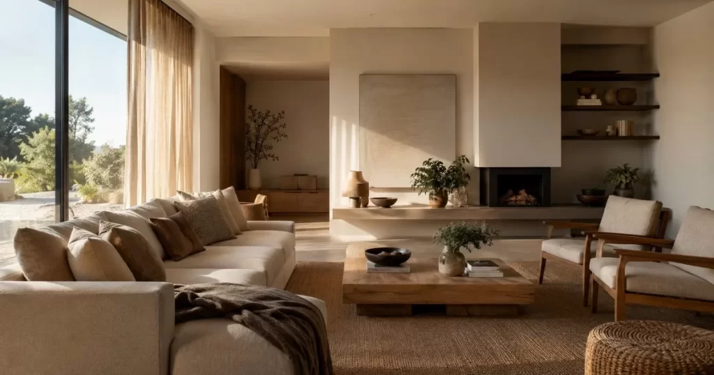 Salon de vivienda decorado estilo revista de interiorismo calido y elegante