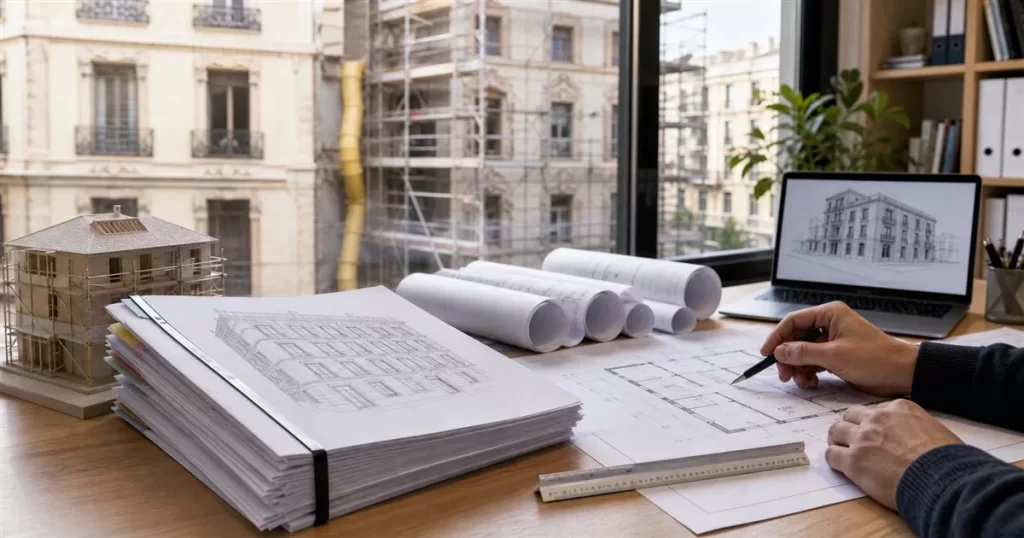 Licencia de obra mayor en Zaragoza con expediente tecnico planos de arquitectura y obra de rehabilitacion al fondo