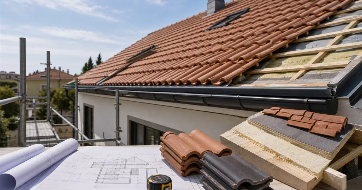 Cubierta de vivienda en reforma con tejas ceramicas aislamiento bajo cubierta y planos tecnicos