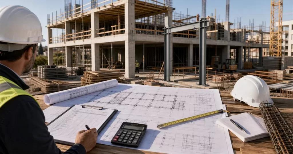 Estructura de hormigon en obra con planos estructurales calculadora medicion y presupuesto de costes
