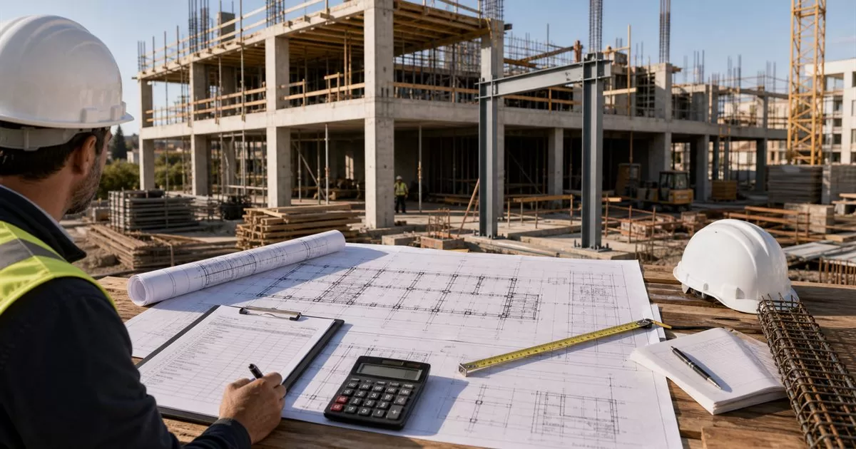 Estructura de hormigon en obra con planos estructurales calculadora medicion y presupuesto de costes