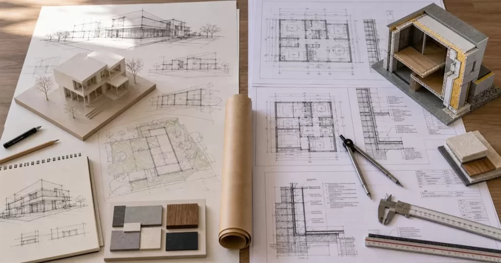 Comparacion entre proyecto basico y proyecto de ejecucion con maqueta conceptual planos tecnicos detalles y materiales
