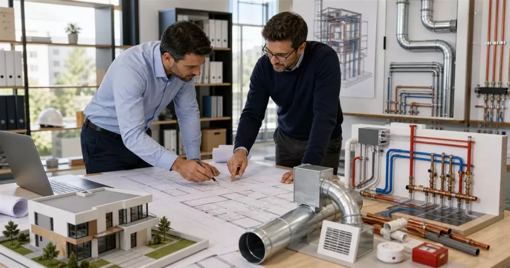 Proyecto de instalaciones segun el CTE con planos de climatizacion fontaneria electricidad conductos y modelo de vivienda