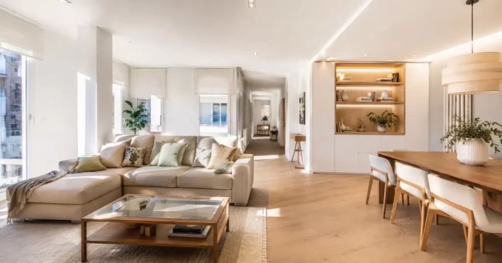 Salon comedor amplio tras una reforma integral en una vivienda de Montecanal Zaragoza