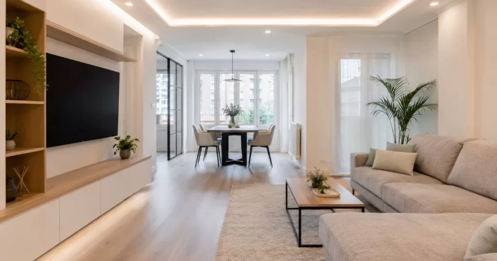 Salon de un piso reformado integralmente en San Jose Zaragoza luminoso y moderno