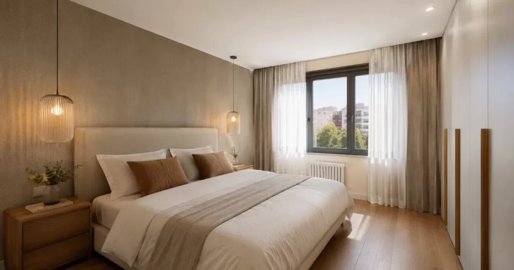 Dormitorio principal moderno tras una reforma integral en una vivienda de Valdespartera Zaragoza