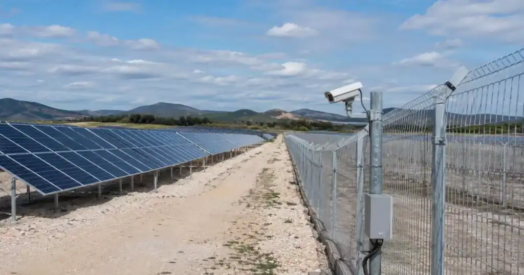 Sistema de seguridad perimetral con camaras y vallas en parque fotovoltaico solar