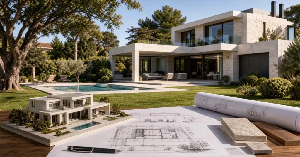 Vivienda de alta gama en zona residencial exclusiva con jardin piscina planos y maqueta arquitectonica