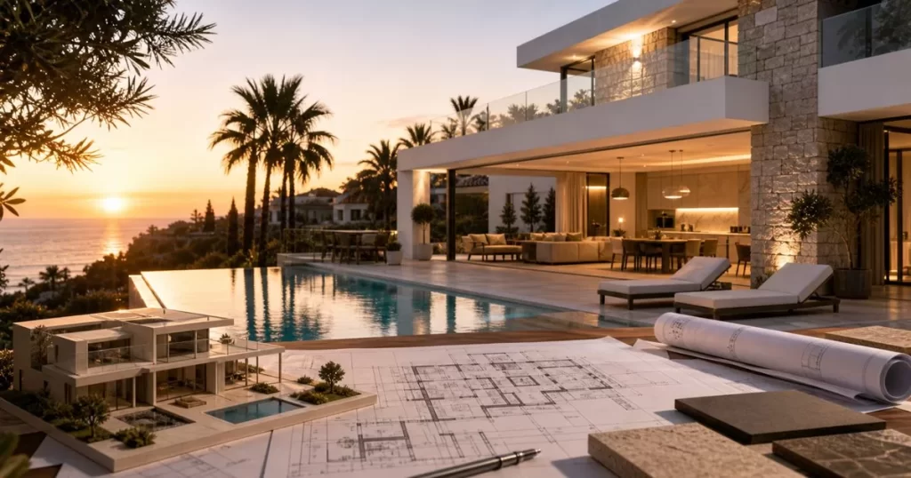 Villa contemporanea de alta gama en Marbella con piscina vistas al Mediterraneo planos y maqueta arquitectonica