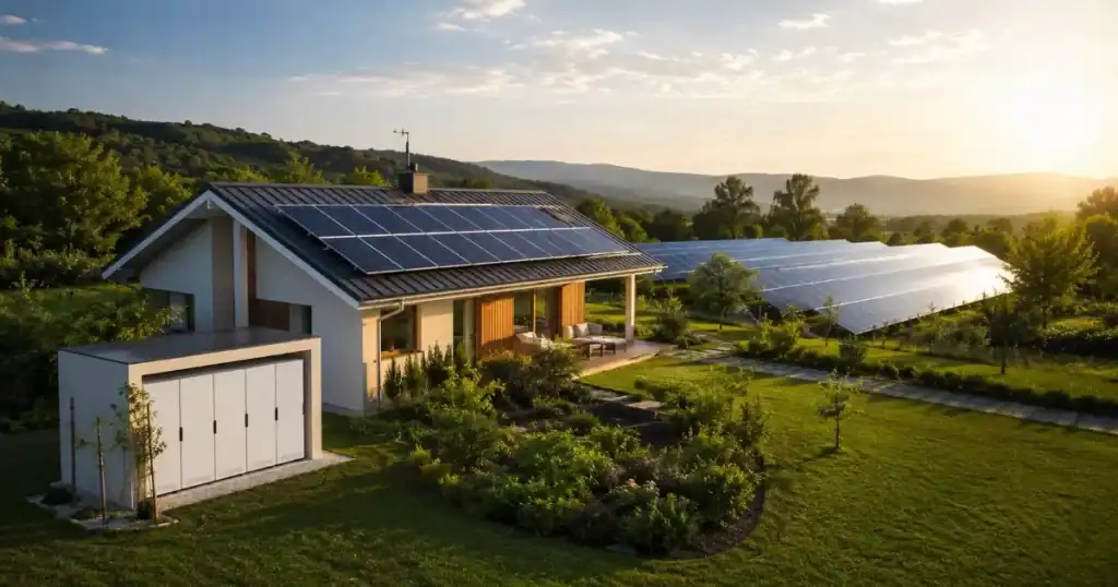 Vivienda unifamiliar autosuficiente con paneles solares y baterias para libertad energetica