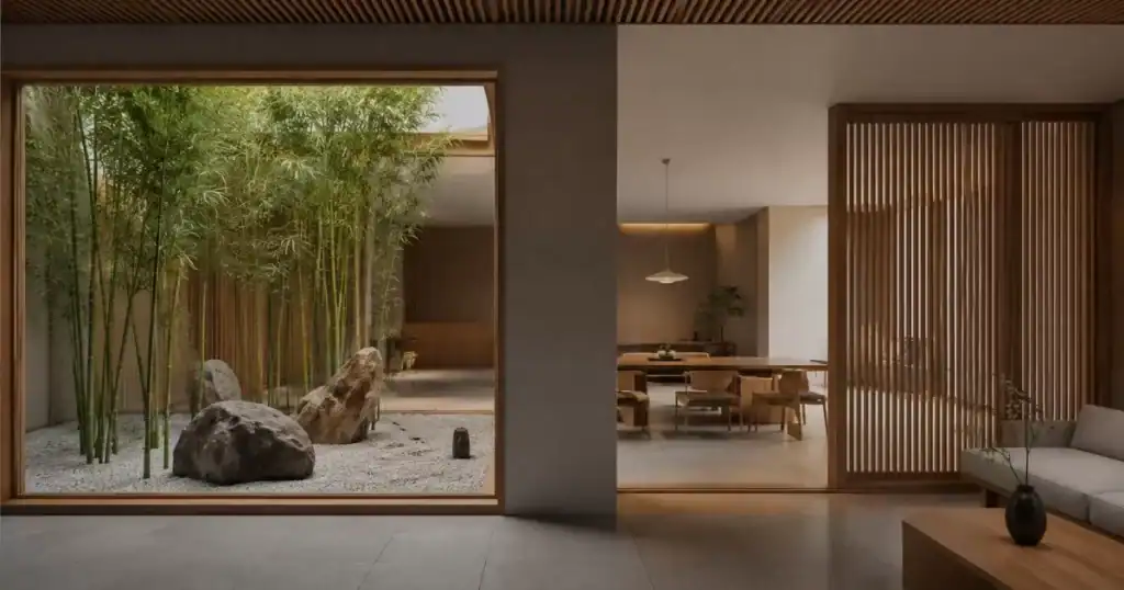 Interior de vivienda con diseno zen minimalista tranquilo y equilibrado