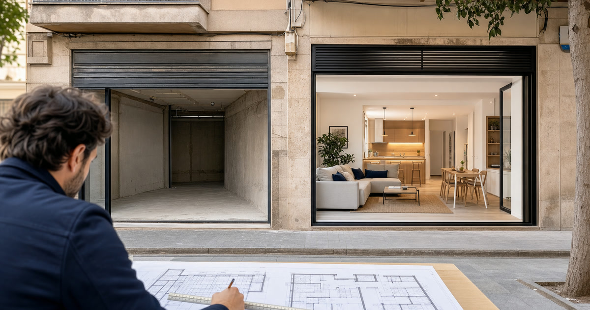 Arquitecto proyectando el cambio de uso de un local comercial a vivienda